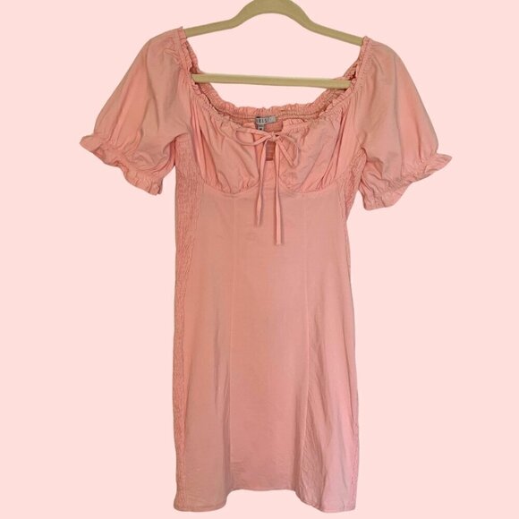 IRIS Puff Sleeve Pink Mini Dress - Picture 1 of 5